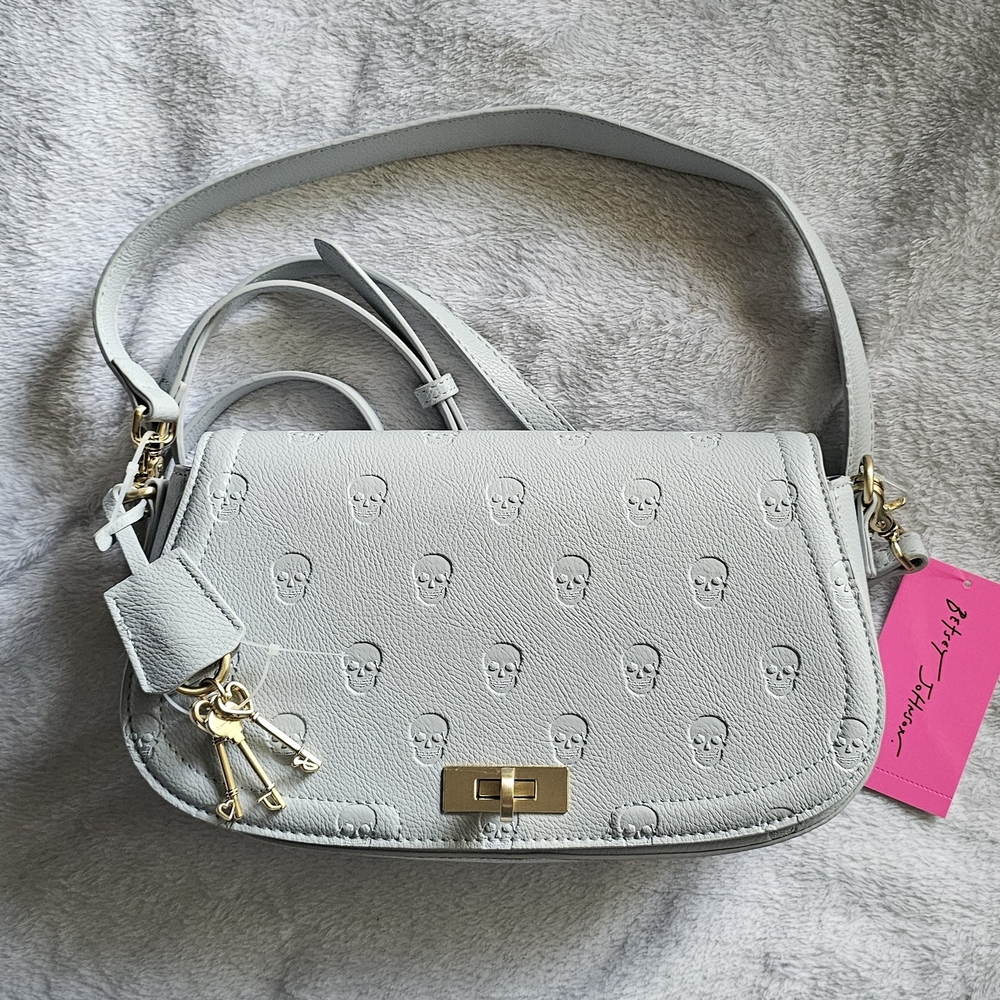 Betsey Johnson Blue Aura Skull Embossed Shoulder Bag